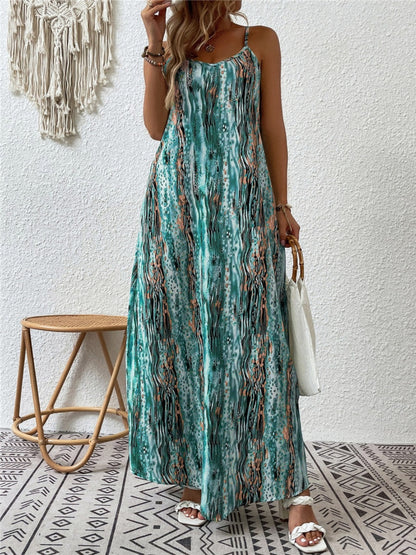 Full Size Printed Scoop Neck Maxi Cami Dress