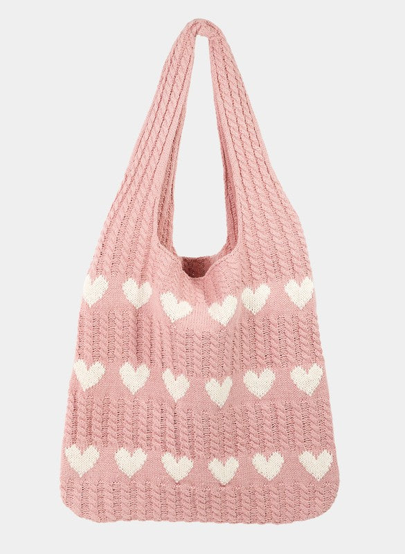 Fame Contrast Heart Crochet Tote Bag – Thegbond