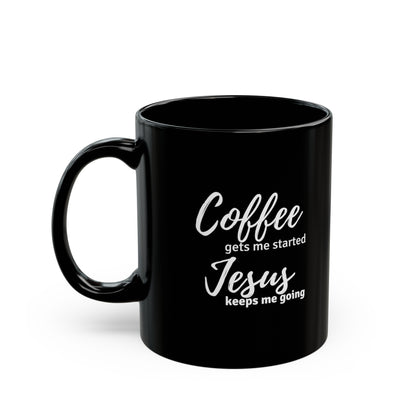 Jesus Keeps Me Going Black Mug (11oz)