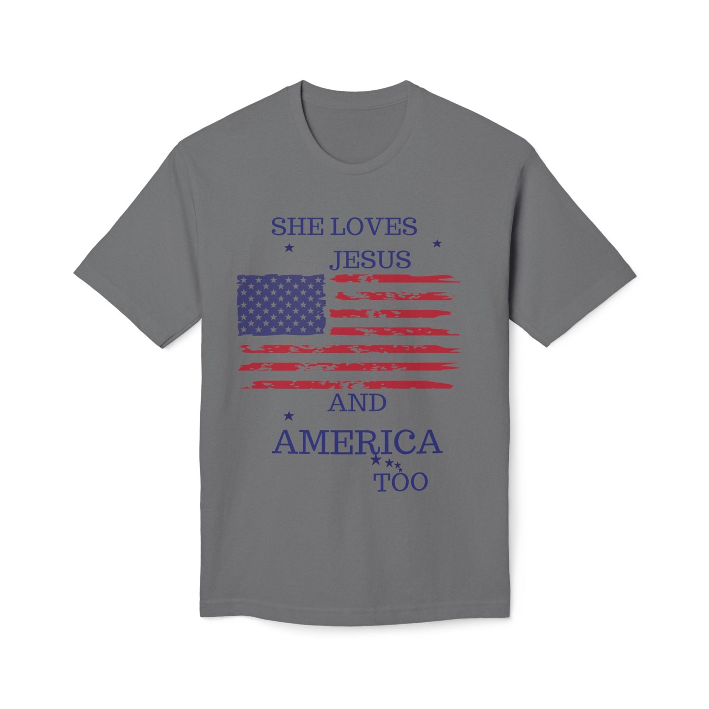 She Loves Jesus and America Too Midweight July 4th T-shirt