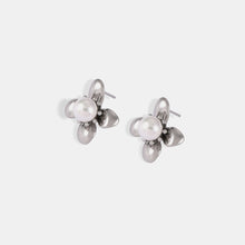 Load image into Gallery viewer, Synthetic Pearl Titanium Steel Flower Earrings
