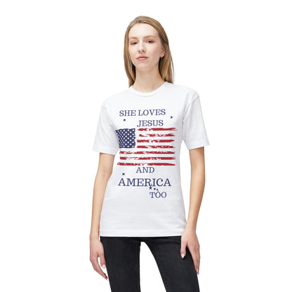 She Loves Jesus and America Too Midweight July 4th T-shirt