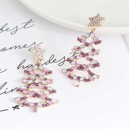 Christmas Tree Rhinestone Alloy Earrings