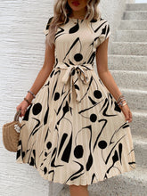 Load image into Gallery viewer, Tied Pleated Printed Cap Sleeve Dress
