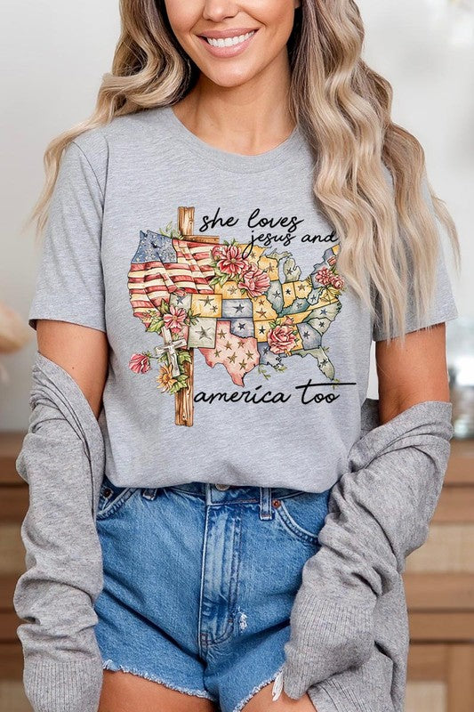 She Loves Jesus And America Too Graphic T Shirts