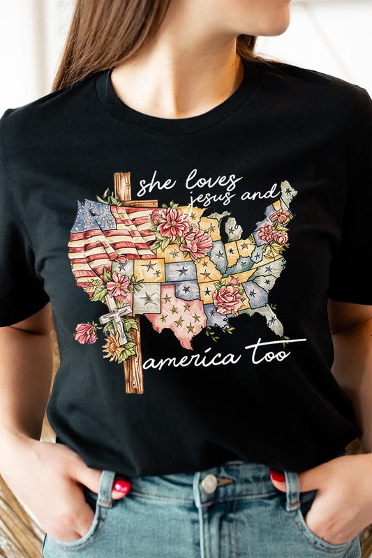 She Loves Jesus And America Too Graphic T Shirts