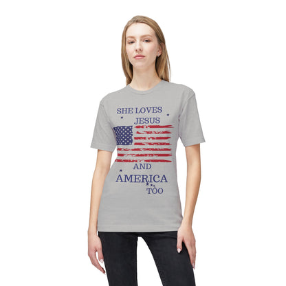 She Loves Jesus and America Too Midweight July 4th T-shirt