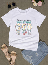 Load image into Gallery viewer, I&#39;M JUST OUT HERE TRUSTING GOD Round Neck T-Shirt
