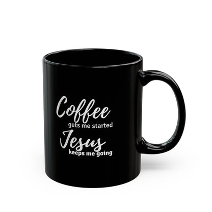 Jesus Keeps Me Going Black Mug (11oz)