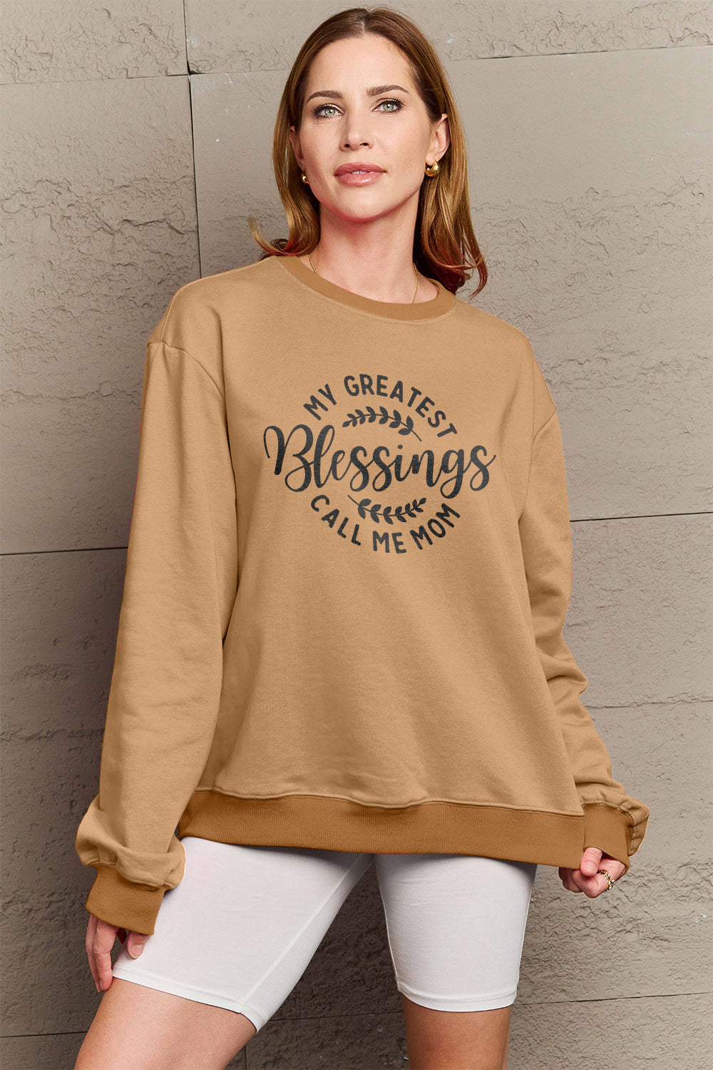 Simply Love Full Size MY GREATEST BLESSINGS CALL ME MOM Round Neck Sweatshirt