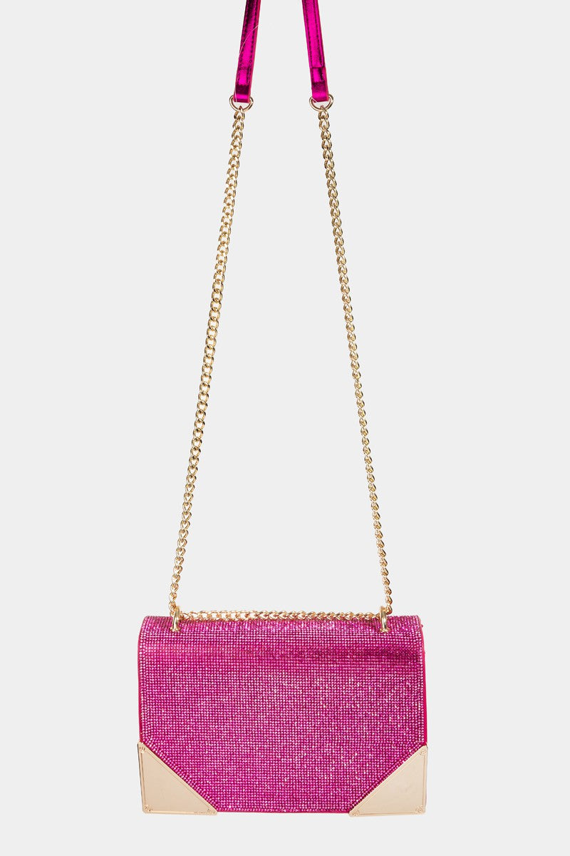 Fame Rhinestone Studded Rectangle Crossbody Bag