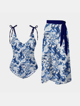 Load image into Gallery viewer, Printed Tie Shoulder Swimwear and Skirt Swim Set
