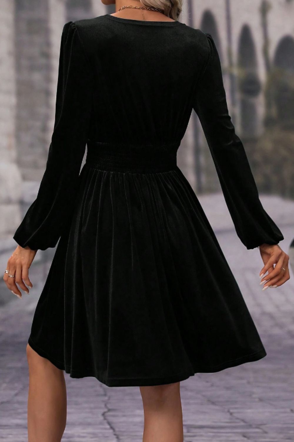 Surplice Long Sleeve Velvet Dress