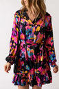 Abstract Print Belted Ruffle Hem Dress