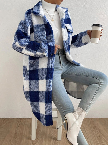 Plaid Collared Neck Button Down Coat