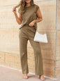 Round Neck Cap Sleeve Top and Pants Knit Set