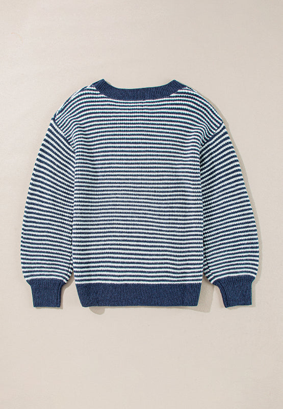 Striped Boat Neck Long Sleeve Sweater