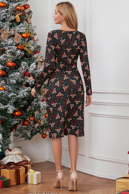 Christmas Element Print Long Sleeve Dress