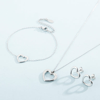 Heart Pendant Necklace, Bracelet and Stud Earrings Jewelry Set