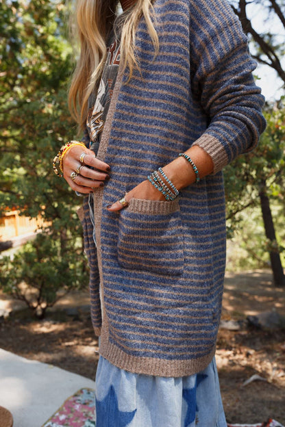 Open Front Long Sleeve Striped Cardigan