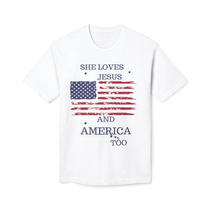 She Loves Jesus and America Too Midweight July 4th T-shirt