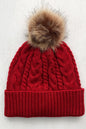 Cable-Knit Cuffed Hat with Pom-pom