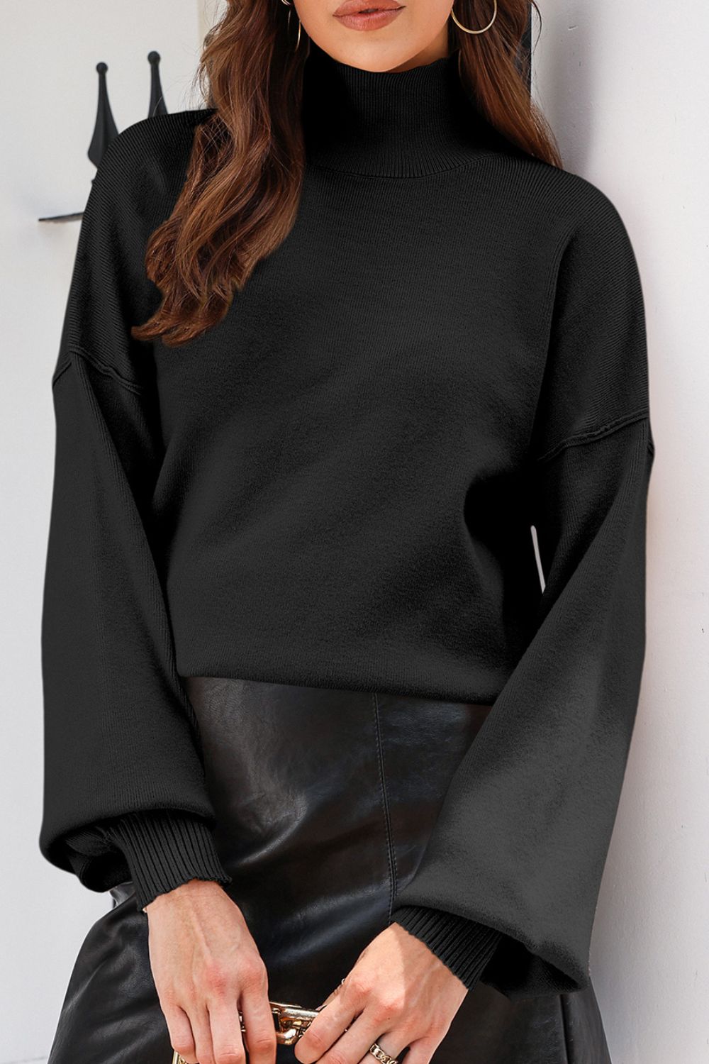 Mock Neck Dropped Shoulder Sweater