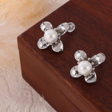 Load image into Gallery viewer, Synthetic Pearl Titanium Steel Flower Earrings
