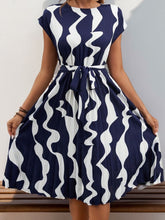 Load image into Gallery viewer, Tied Pleated Printed Cap Sleeve Dress
