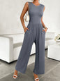 Round Neck Sleeveless Wide Leg Jumpsuit