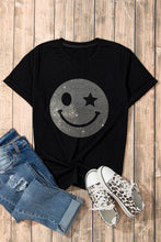 Load image into Gallery viewer, Rhinestone Smiley Round Neck Short Sleeve T-Shirt
