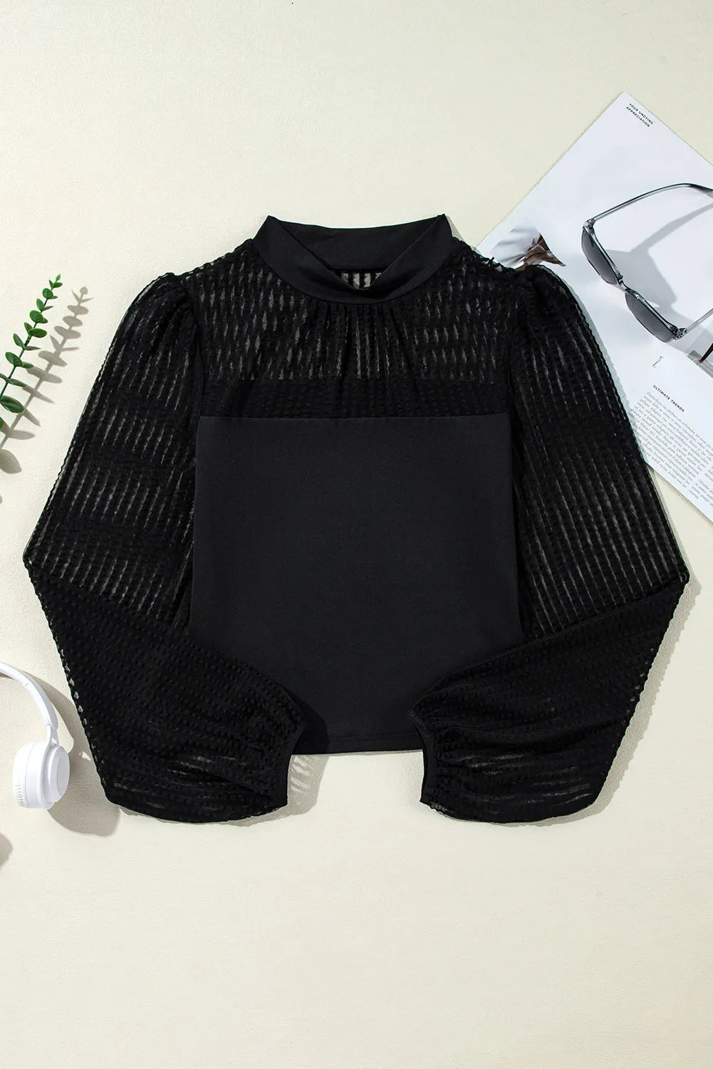 Mock Neck Long Sleeve Blouse