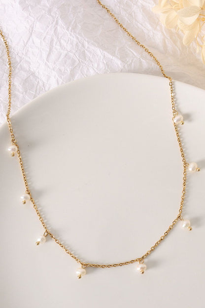 18K Gold-Plated Titanium Steel Pearl Necklace