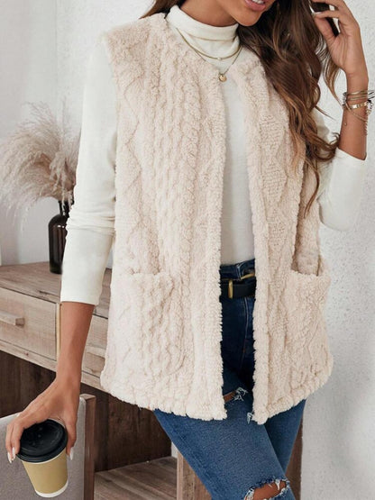 Fuzzy Open Front Vest with Pockets