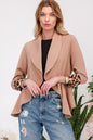 Celeste Full Size Rolled Leopard Cuff Open Front Blazer