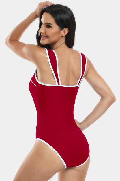 Contrast Trim Wide Strap Two-Piece Swim Set