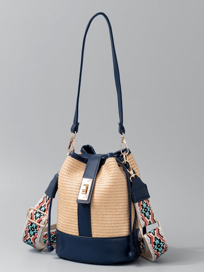 Straw Braided Adjustable Strap Bucket Bag