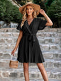 Tie Belt Surplice Pleated Dress