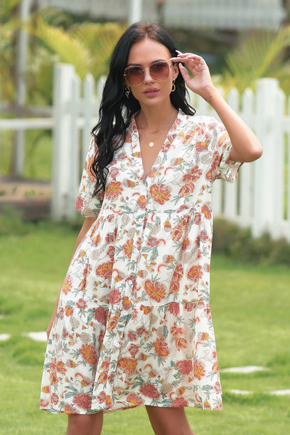 Full Size Floral  V-neckline Dress