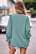 Load image into Gallery viewer, Swiss Dot Notched Neck Flounce Sleeve Blouse
