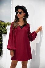 Load image into Gallery viewer, Contrast Lace Trim Balloon Sleeve Mini Shift Dress
