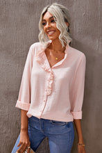 Load image into Gallery viewer, Eyelet Ruffles Button Crinkled Shirt
