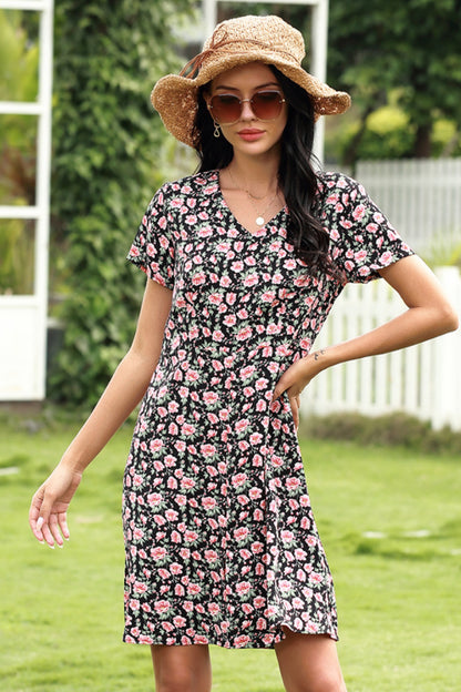 Full Size Range Ditsy Floral Slit Dress