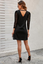 Load image into Gallery viewer, Solid V Neck Lace Sleeve Dress
