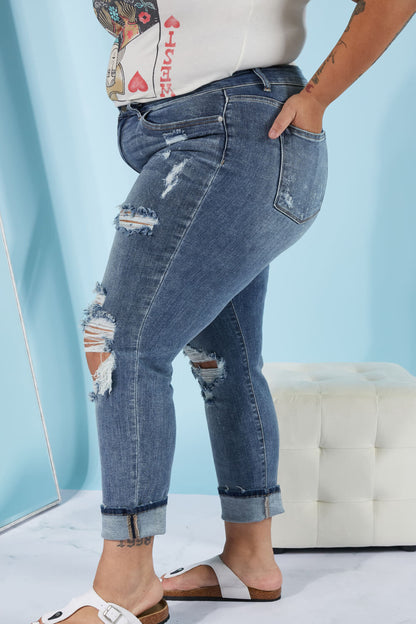 Judy Blue Lindsey Full Size Bleach Splash Boyfriend Jeans