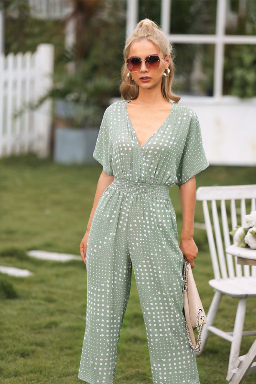 Polka Dot V-neck Jumpsuit