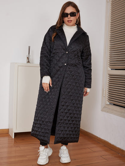 Plus Size Snap Front Lapel Collar Quilted Duster Coat