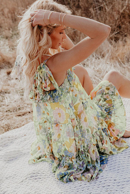 Multicolor Floral Chiffon Tie Dress