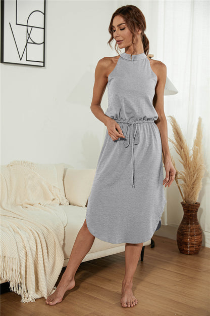 Solid Halter Split Dress