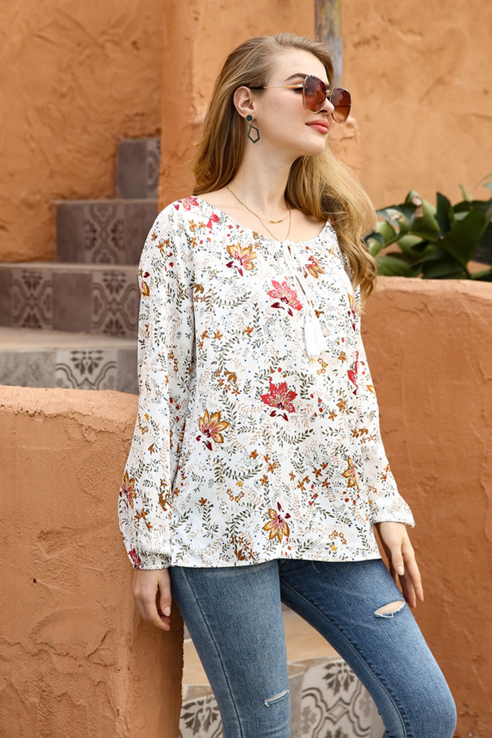 Round Neck Long Sleeve Printed Shirt